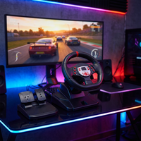 Volant de course Cstar Qeome à 180 degrés avec moteur à vibrations pour PC - Volant de jeu vidéo sportif