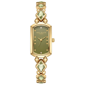 Montre-bracelet de luxe légère pour femme avec cadran vert olive et zircone cubique incrustée - Product Image 6