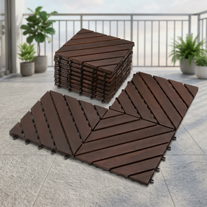 Dalles de terrasse en bois emboîtables modernes, design champêtre français, forme géométrique, installation facile, imperméables pour extérieur, balcon et jardin - Product Image 1