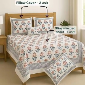 Drap de lit 100% coton ultra doux taille King Size indien main bloc imprimé Vintage blanc et rose Rose Design 90 "x 108" ensemble de literie - Product Image 4