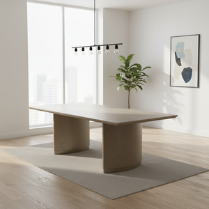 Table à manger rectangulaire en bois de frêne naturel, design moderne, écologique et durable, pieds en métal, meubles de salle à manger pour 8 personnes - Product Image 1