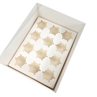 XJH 12 cavités boîte à cupcakes fantaisie 12 trous couvercle transparent boîtes à cupcakes et emballage blanc carte papier boîte à dessert pour fête mariage