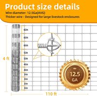 Clôture en fil de fer galvanisé 12,5 Ga de 4 pieds (1,22 m) à nœuds fixes pour bétail, cerfs, porcs, chèvres, chevaux et moutons, pour usage en ranch