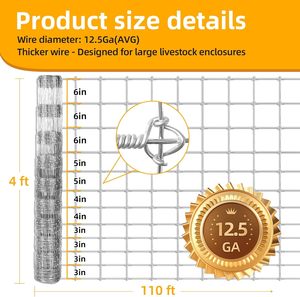 Clôture en fil de fer galvanisé 12,5 Ga de 4 pieds (1,22 m) à nœuds fixes pour bétail, cerfs, porcs, chèvres, chevaux et moutons, pour usage en ranch - Product Image 2