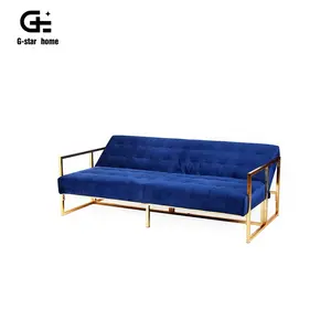 Samt Stoff Sofa Bett Moderne 3 Sitzer Klick-klack Couch Sofa Sleeper mit Goldenen Metall Arm schlafsofa