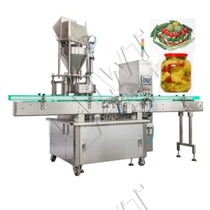 Automatische Glasglas Essiggurken Gemüse füllung Wiege kappe Etikett ier maschine für Konserven fabrik