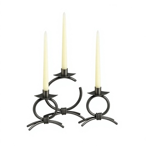Metal Triple <b>Candle</b> Holder <b>Tapered</b> <b>Candle</b> Stand Decorative Home Centerpiece Wedding Table Accent Black Finish - Product Image 1