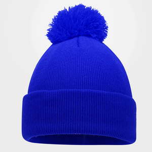 Femmes Hommes Dames Épais Solide Rouge <span class=keywords><strong>Noir</strong></span> Kaki Uni <span class=keywords><strong>Bonnet</strong></span> en Tricot Côtelé à Large Bord Chapeau d'Hiver avec <span class=keywords><strong>Pompon</strong></span> en Boule de Fil - Product Image 5