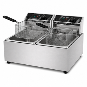Friteuse électrique double cuve en acier inoxydable de qualité alimentaire durable 5KW, friteuse de comptoir avec paniers amovibles pour hôtel et cantine - Product Image 4