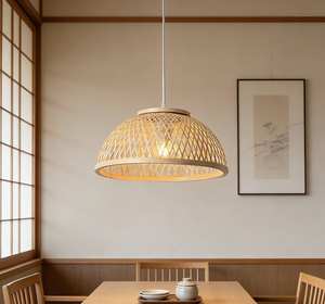 Lustre en bambou tissé de style américain, lampe décorative naturelle pour café, maison, salle à manger, cuisine - Product Image 6