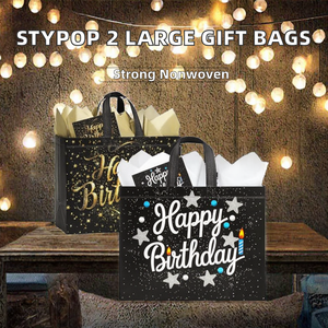 2-pack duurzame, niet-geweven cadeauzakjes van 33 cm met handgrepen, herbruikbaar, inclusief tissuepapierkaartjes voor mannen, jongens & kinderen - Product Image 2
