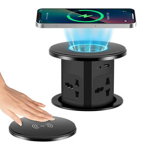 KESHIQI Bureau relevable en métal avec élévateur automatique, prises US, UK, AU, tour pour adaptateur de prise, USB Type-C, charge sans fil, dissimulé - Product Image 1