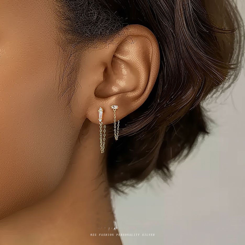 ELAN S925 Sterling Silver Zircon Tassel Chain Earrings for Women - Wholesale Fine Jewelry