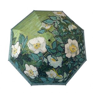 Anti-Uv Rainy and Sunny Women's Retro Oil Painting Custom Print Fully Automatic Vinyl Parasol <b>Umbrella</b> - Product Image 1