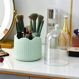 Support pour pinceaux de maquillage vert menthe avec dôme en verre, organisateur de cosmétiques anti-poussière pour rangement sur bureau - Product Image 2
