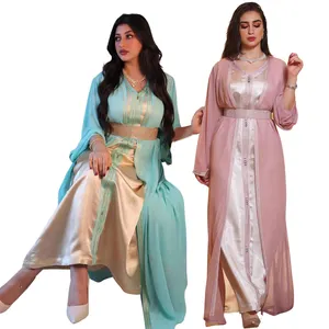 Muslimah Wear Fashion Islamic Clothing Satin Embroidery Lace Belt Abaya Kebaya Baju Kurung Dubai Jubah Jilbab Muslim Dress