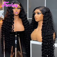 Vendor Wig Rambut Asli 100% Custom 38 40 Inch Deep Wave 13x4 13x6 Pre Plucked Transparent HD Lace Front Wig Tanpa Lem untuk Wanita