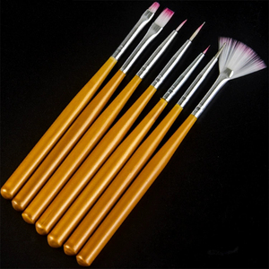 Kit de 7 pinceaux à ongles en nylon avec manche en bois, pour liner, forme éventail, stylo de photothérapie, peinture couleur, dessin floral, manucure - Product Image 5