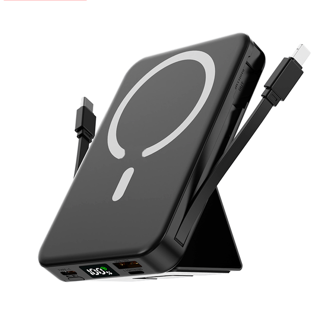 Mini 10000mAh Magnetic Power Bank Custom Logo Stand Wireless Charger 7.5W/15W USB Output Phone Compatible Battery Protection