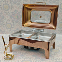 Ensemble de chauffe-plats de luxe en acier inoxydable 9L doré avec contrôle automatique de la température, maintien au chaud jusqu'à 48 heures, plats de service divisés