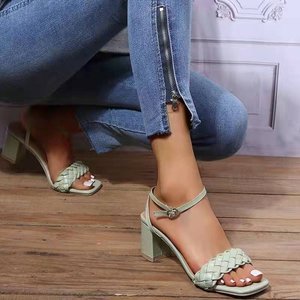 Sandali da donna <span class=keywords><strong>con</strong></span> cinturino alla caviglia, tacco a spillo, punta aperta, in pelle PU intrecciata, tacco alto - Product Image 3