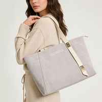 Sac fourre-tout grande capacité en similicuir PU texturé suède avec fermeture éclair, sac à bandoulière pour le bureau, idéal pour le travail quotidien, vente au détail et en gros