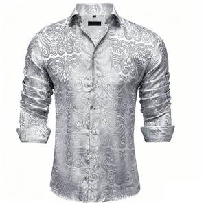 Chemise habillée pour homme à imprimé numérique extensible dans les quatre sens, col rabattu, manches longues, coupe ajustée, décontractée, formelle, pour mariage, fête, affaires - Product Image 5