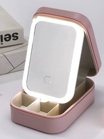 Nouvelle trousse à cosmétiques avec lumière LED sur le miroir à l'intérieur, fermeture éclair, sac à cosmétiques en PU, boîte à maquillage de couleur unie haut de gamme, boîte de rangement, boîte organisatrice