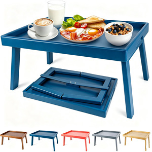 Table pliante en bambou avec plateau de rangement, en bois massif, portable, petite table à manger pliable pour hôtel, café, thé - Product Image 4