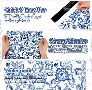 Blue <b>White</b> Floral Poly Mailers 10 x 13 Inch Vintage Flower <b>Envelope</b> Mailers Bulk Chinoiserie Self-Sealing Plastic - Product Image 2
