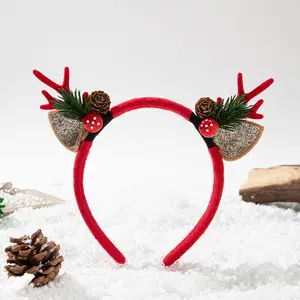 Băng Đô Giáng Sinh Antlers Băng Đô Phụ Kiện Tóc Giáng Sinh Chuông Bóng Lông Nai Sừng Tấm Dạ Quang Mới Bán Sỉ