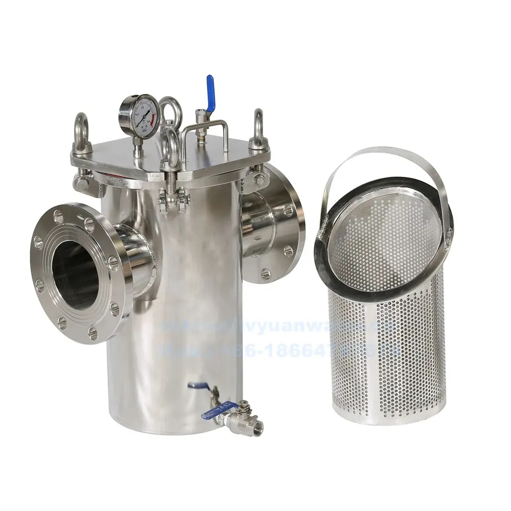 High Flow Industrial Flange/Bolt Quick Open Pipeline Stainless Steel Basket Strainer with wire mesh filter bucket