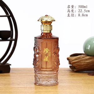 Bouteille <span class=keywords><strong>de</strong></span> vin en verre vide <span class=keywords><strong>de</strong></span> 500 ml, style chinois créatif, gaufrée, adaptée à la vodka, au brandy, au rhum, au whisky, au <span class=keywords><strong>gin</strong></span> - Product Image 5