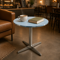 Table de restaurant ronde durable avec surface anti-rayures, piétement en métal, table à manger pour les salons de thé, les bistrots et les commerces