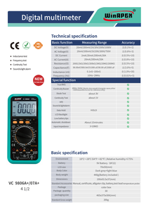 Multimètre numérique WinAPEX VC 9806A/07A True RMS 2000 points de mesure, mesure AC/DC V/A/Ω, capacité, fréquence, <span class=keywords><strong>HFE</strong></span>, diode, CAT III 1000V - Product Image 3