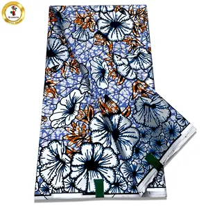 6 야드 아프리카 왁스 인쇄 골드 파우더 패브릭 100% 코튼 리얼 왁스 패브릭 Ror 드레스