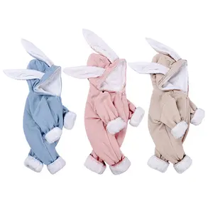 Winter Warm Newborn Baby Boys Mädchen Osterhasen Stram pler Kapuze Niedlichen Kaninchen Ohr Reiß verschluss Fleece gefüttert Jumps uit