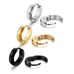 <b>Titanium</b> Steel Hoop Earrings 10mm Round Geometric Fashion Jewelry For Women Men Ear <b>Studs</b> Silver Gold Black Color Options - Product Image 1