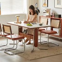 Table à manger pliable multifonctionnelle en bois avec plateau en pierre frittée, style vintage, pour petit appartement, style Bauhaus français, rectangulaire