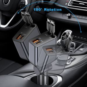 fast retractable car charger <b>type</b> <b>c</b> car charger fast charge pd 2 retractable 4 in 1 cables and usb port car charger <b>adapter</b> - Product Image 5