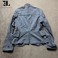 Veste Napoléon en jean vieilli LARSUR, coupe slim, col montant, style motard, avec short en jean, veste hussarde