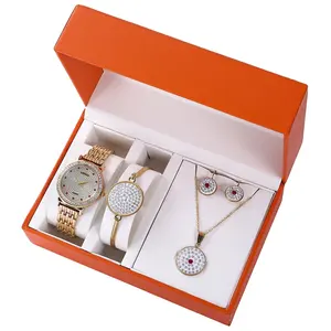 Luxe Bling Iced Out Diamond Quartz Vrouwen Horloge Set Rose Gouden Sieraden Gift Lady Horloge Set