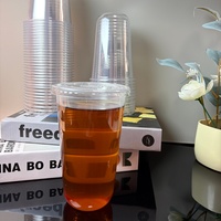 Cangkir Plastik Sekali Pakai Bentuk U Dasar Bulat PET Transparan dengan Logo Custom, Ukuran 12oz 16oz 24oz, untuk Minuman Jus, Dilengkapi Tutup, untuk Take Away