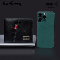 Baellerry dompet pendek lipat tiga pria, tempat kartu banyak perlindungan RFID dompet koin terbuka lapisan poliester Retro PU