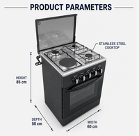 Cuisinière à gaz et électrique X CKD 3+1, cuisinière autonome avec four, 3 brûleurs à gaz, 1 plaque chauffante, cuisinière sur pied