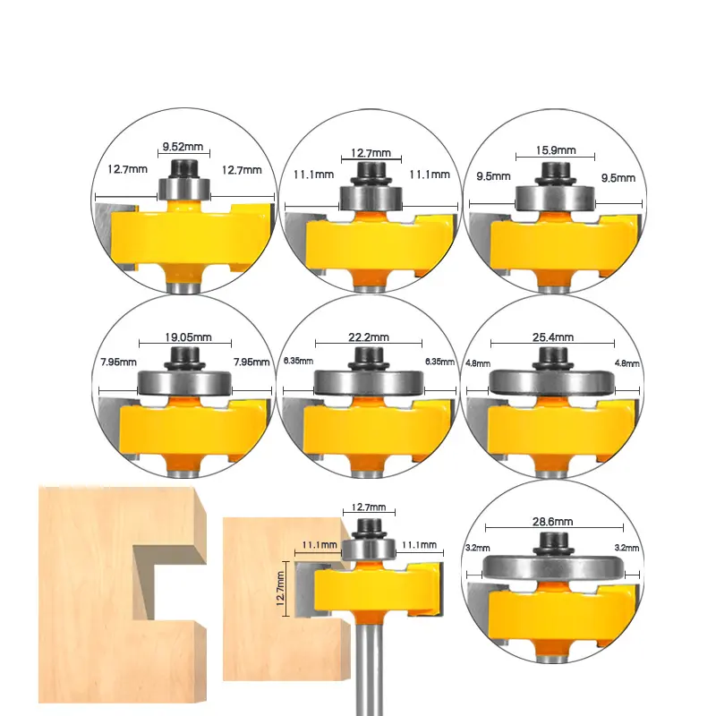 6つのベアリングセットを備えたラベットルータービット-1/2 "H-8mmシャンク木工カッター木工ツール用テノンカッター