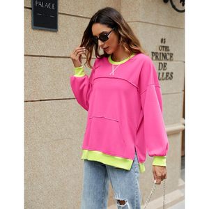 เสื้อสเวตเชิ้ตโอเวอร์ไซส์สำหรับผู้หญิงของ FOXA คอกลม แขนยาว กระเป๋าสีตัดกัน เสื้อสวมหัวลำลองสไตล์ Y2K สำหรับฤดูใบไม้ร่วง - Product Image 4