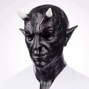 Máscara de látex de Mephistopheles, demonio de terror, con cuernos, para cosplay, disfraz de diablo asesino, accesorio para fiestas de carnaval y Halloween. - Product Image 4