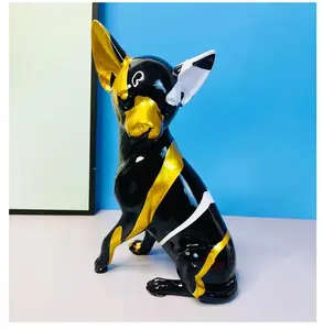 Hot <span class=keywords><strong>Splash</strong></span> Peinture Chihuahua Figurine Européenne Décoratif Résine Artisanat pour La Maison Salon Cave À Vin Bureau Animal Motif Art - Product Image 1