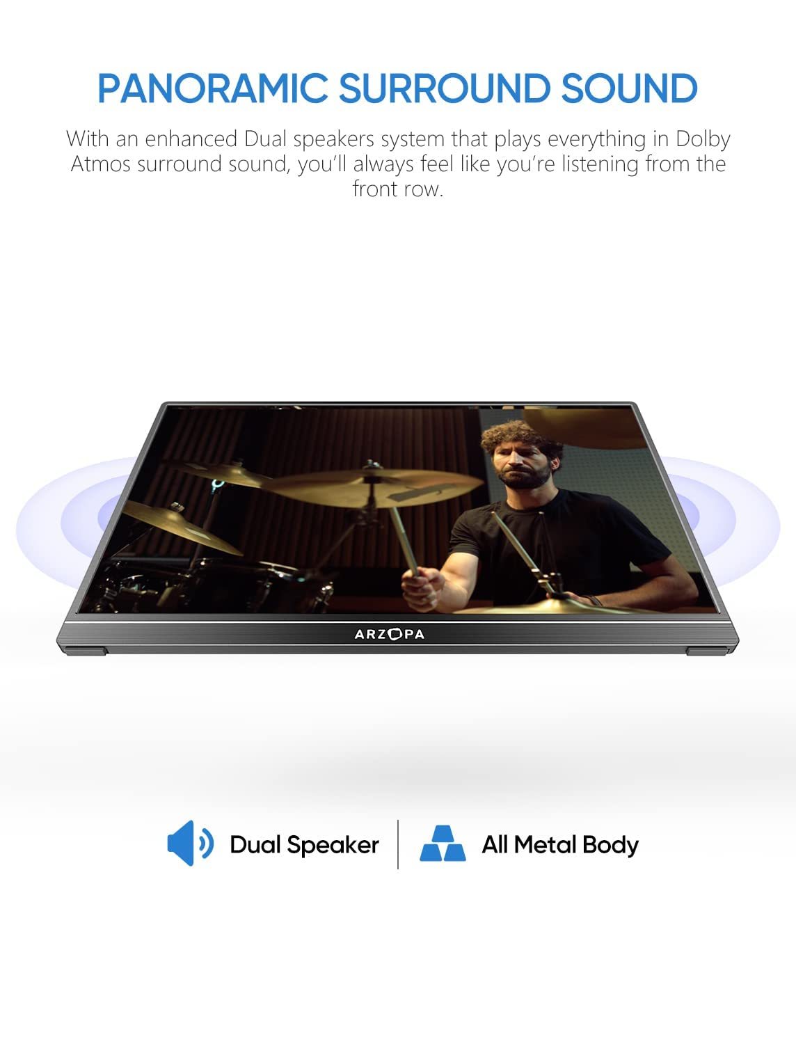 Arzopa S1 15.6 Inch Portable Monitor - Dual USB Type-C Outdoor LCD